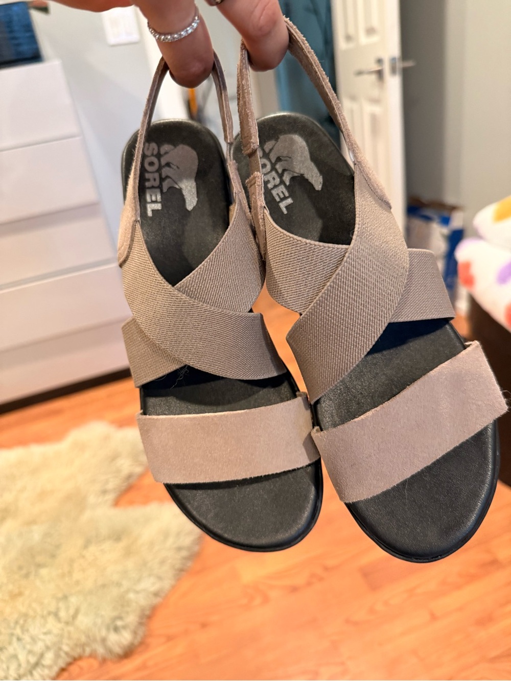 Sorel Taupe Crisscross Slingback Sandals